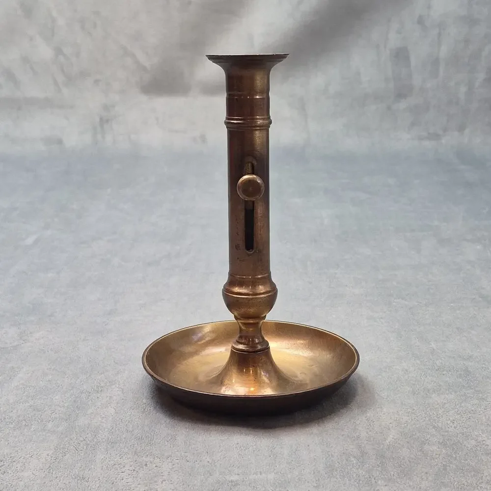 Vintage Brass Push-Up Candlestick Adjustable Antique Chamber Stick